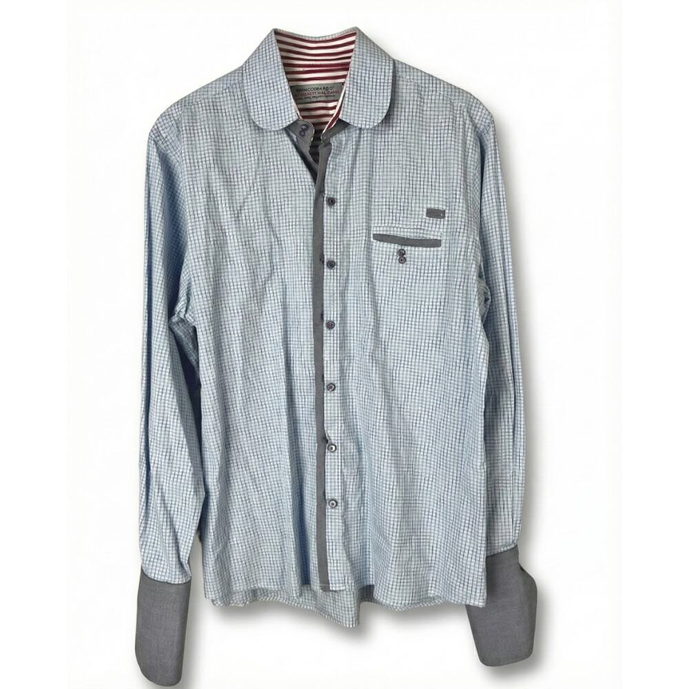 John Lennon Mens M Mod Rocker Retro Music British Check French Cuff Button Shirt